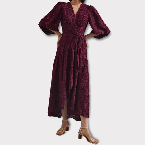 Anthropologie Luxurious Wine Burnout Velvet Duster Size: XS Petite - Picture 1 of 16